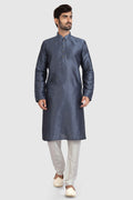 Raivat Ethnic Art Silk Kurta Pajama In Dark Grey Colour | Grocsy