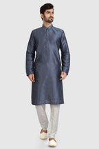 Raivat Ethnic Art Silk Kurta Pajama In Dark Grey Colour | Grocsy