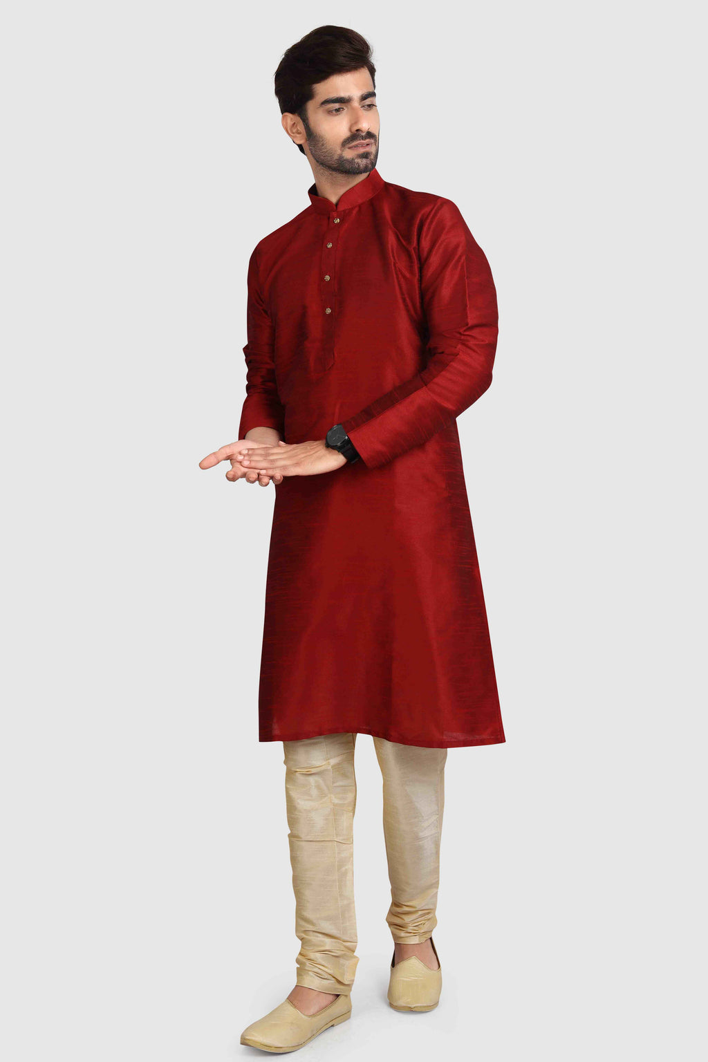 Raivat Ethnic Art Silk Kurta Pajama In Maroon Colour | Grocsy