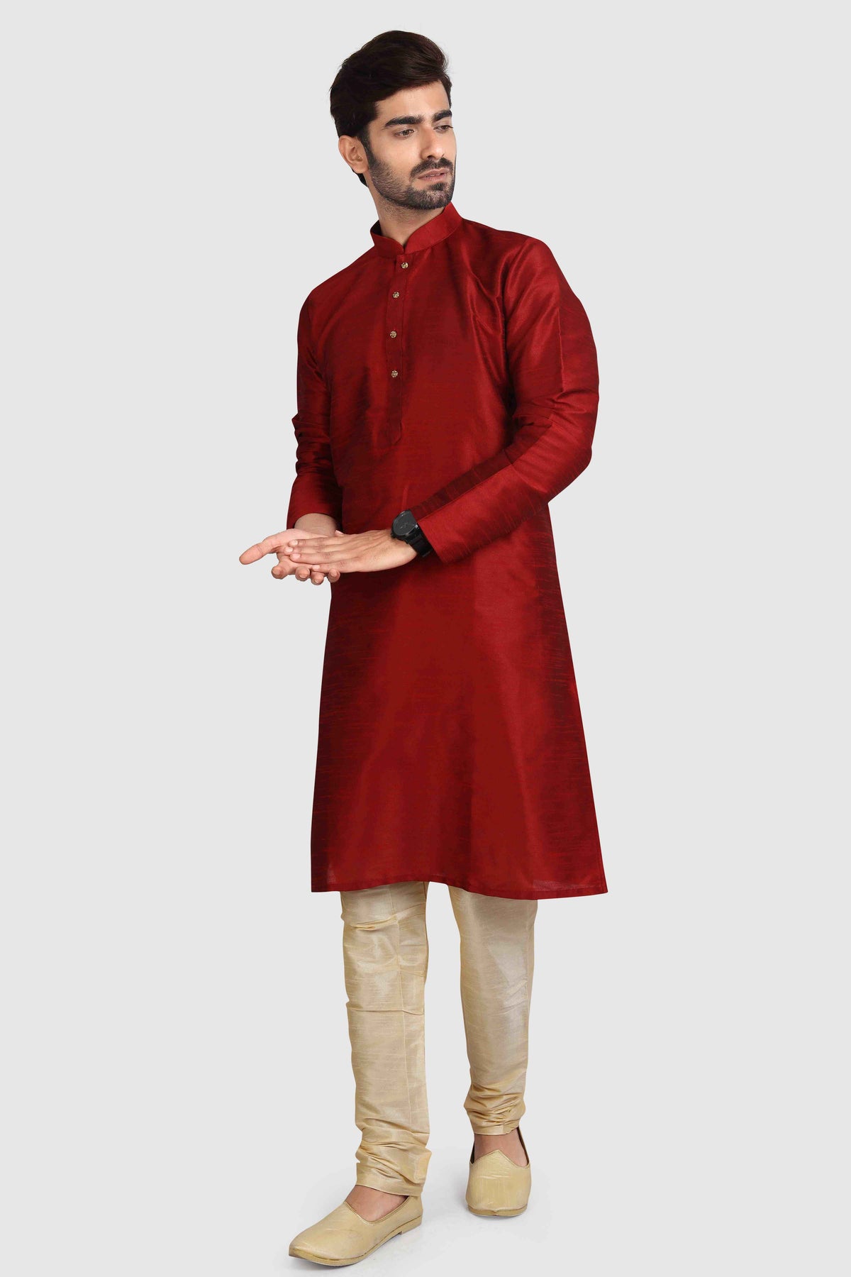 Raivat Ethnic Art Silk Kurta Pajama In Maroon Colour | Grocsy