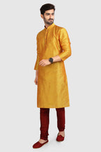 Raivat Ethnic Art Silk Kurta Pajama In Mustard Colour | Grocsy