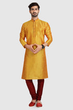 Raivat Ethnic Art Silk Kurta Pajama In Mustard Colour | Grocsy