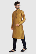 Raivat Ethnic Art Silk Kurta Pajama In Mustard Brown Colour | Grocsy