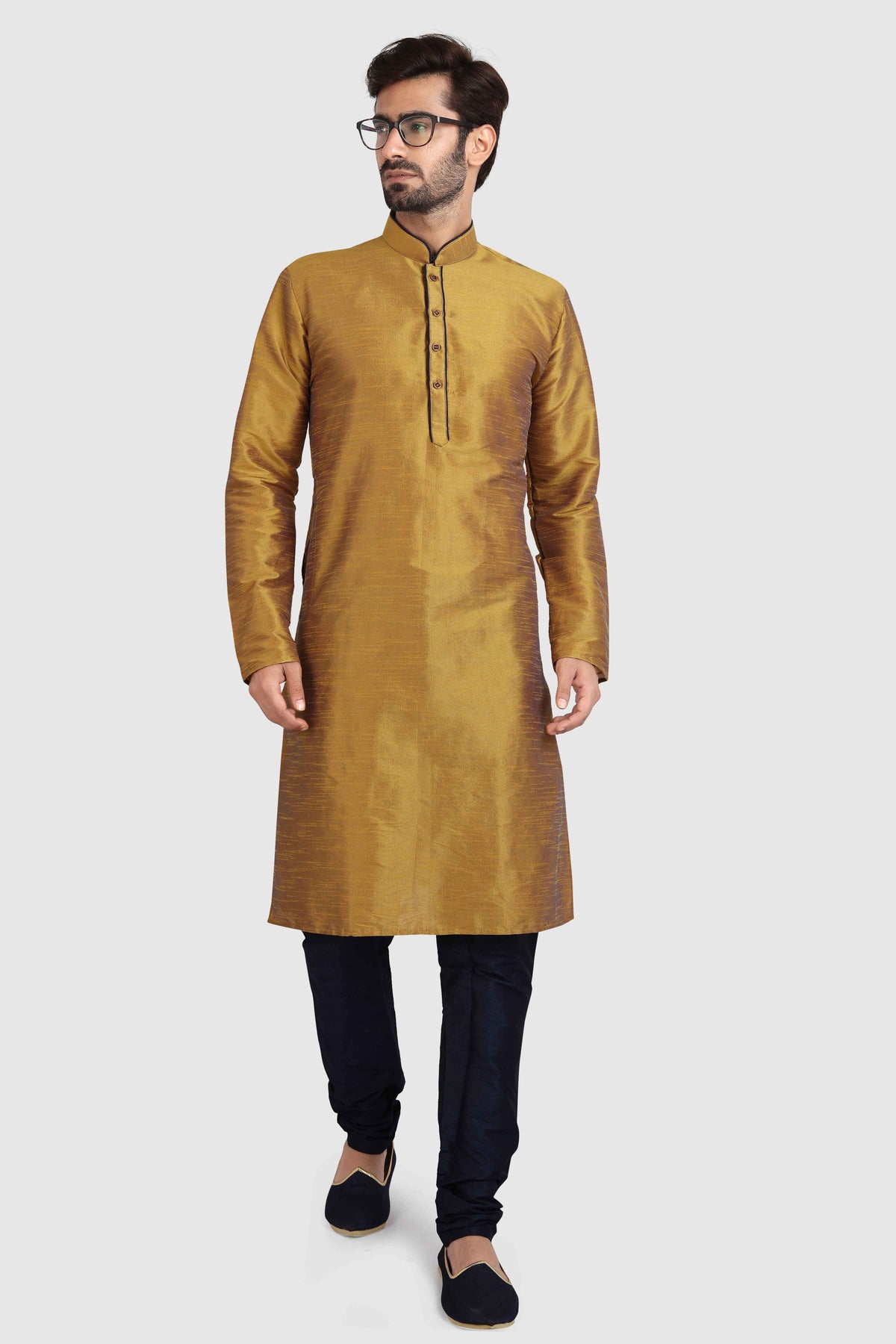 Raivat Ethnic Art Silk Kurta Pajama In Mustard Brown Colour | Grocsy