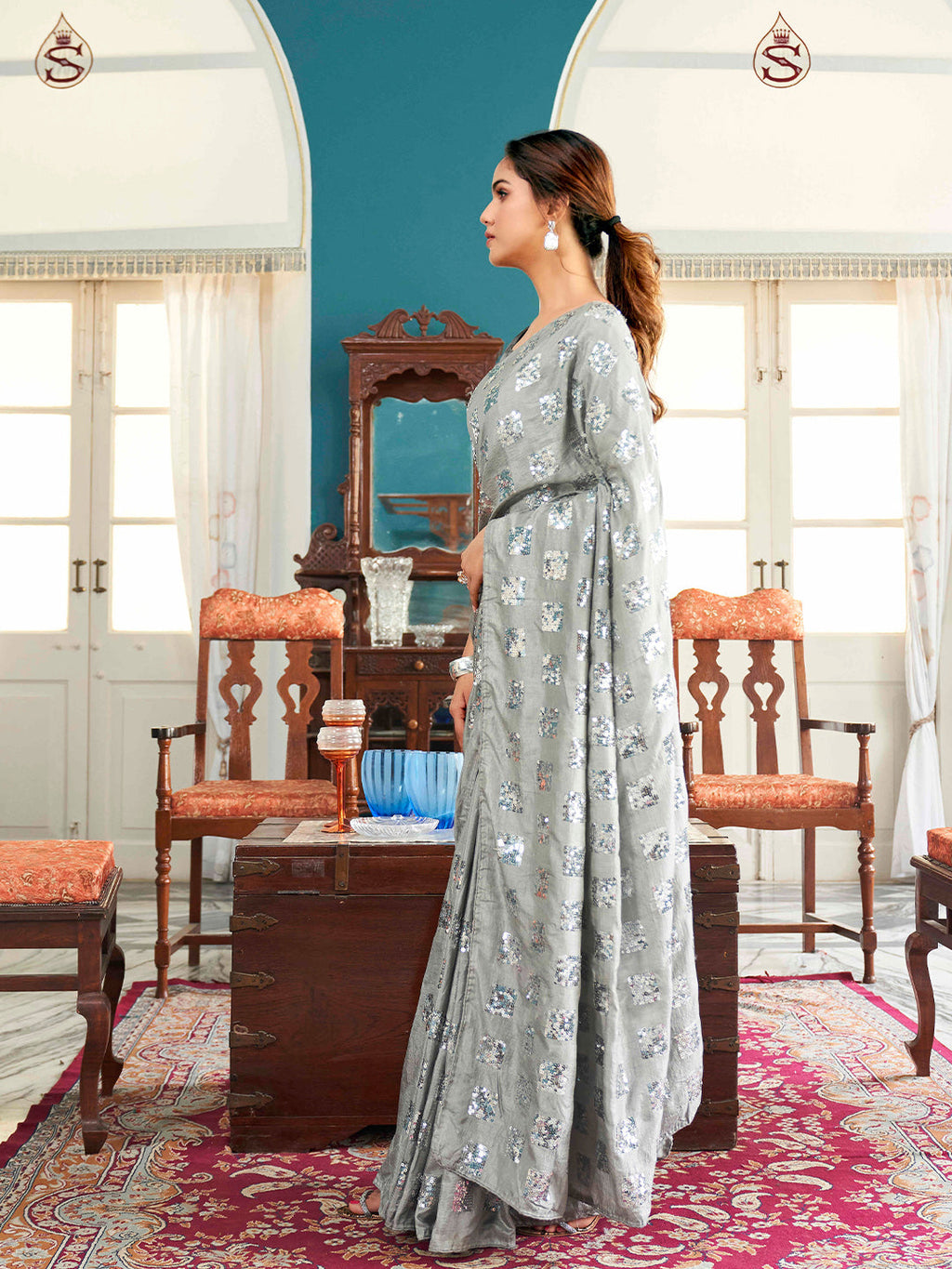Tikhi Imli Embellished Sequinned Heavy Work Saree | Grocsy
