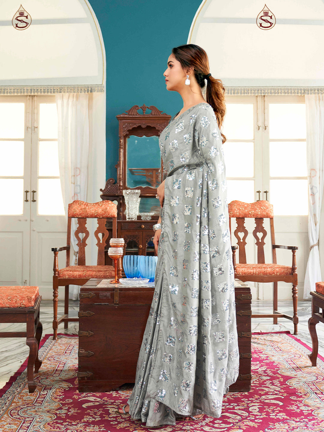 Tikhi Imli Embellished Sequinned Heavy Work Saree | Grocsy