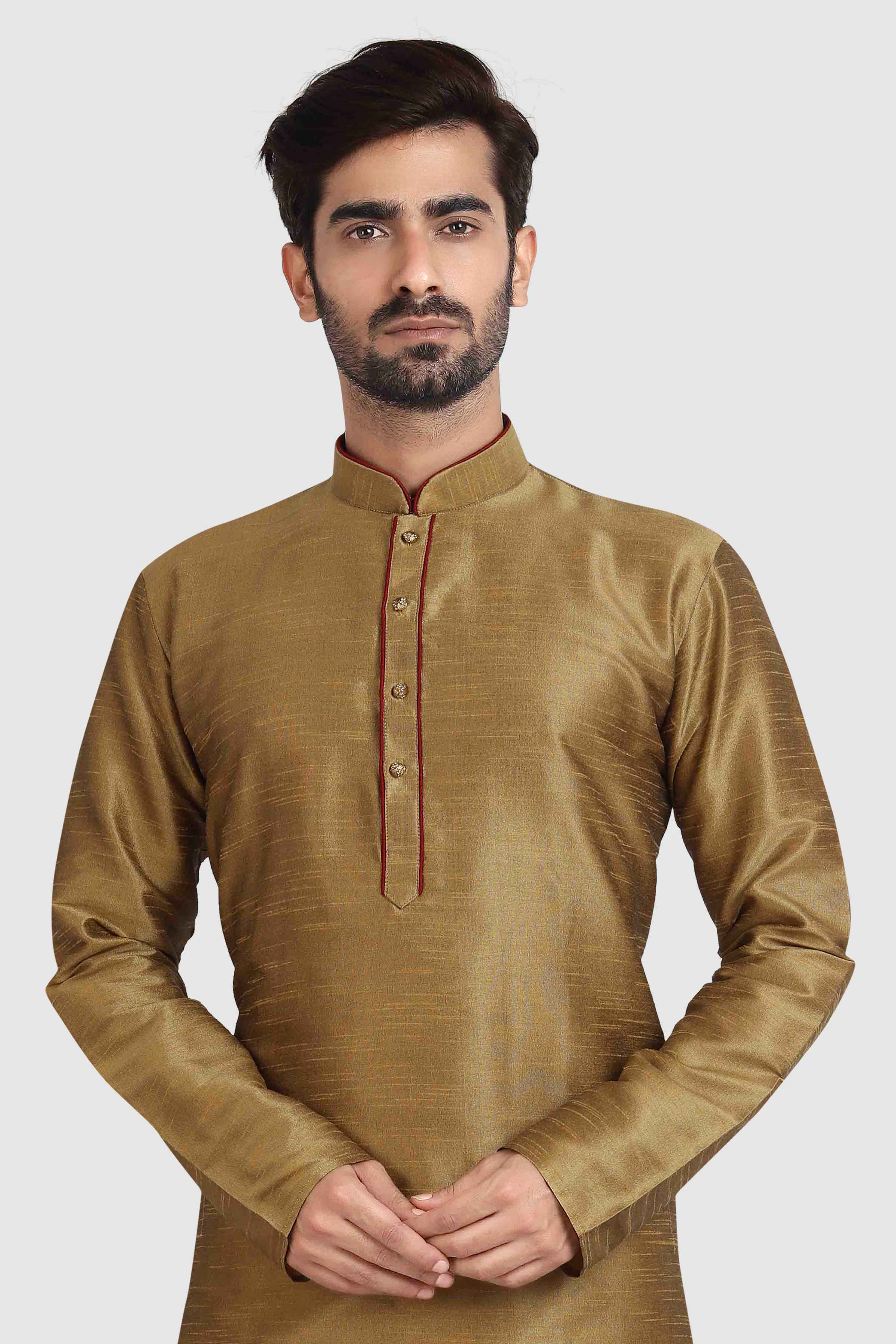 Raivat Ethnic Art Silk Kurta Pajama In Tusser Colour | Grocsy