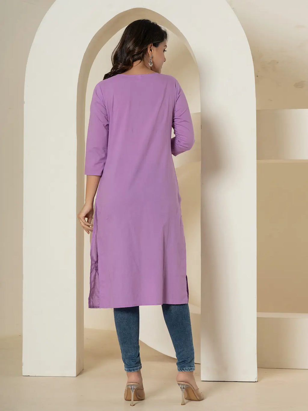 Yufta Women Lavender Chikankari Straight Kurta | Grocsy