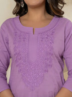 Yufta Women Lavender Chikankari Straight Kurta | Grocsy