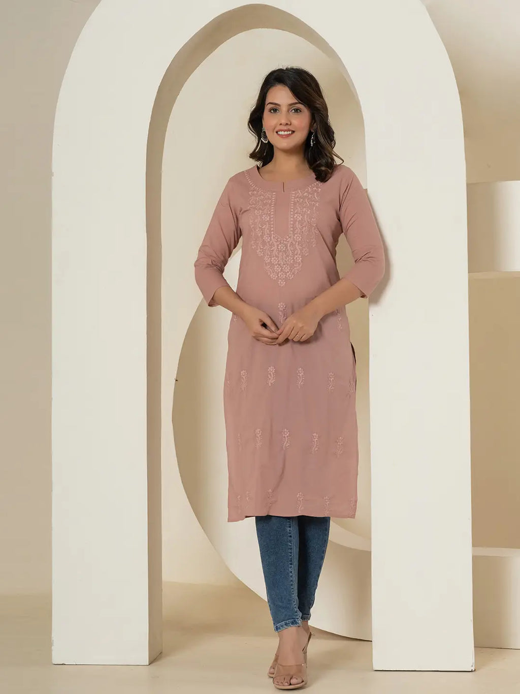 Yufta Women Purple Chikankari Straight Kurta | Grocsy