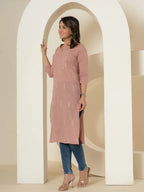 Yufta Women Purple Chikankari Straight Kurta | Grocsy
