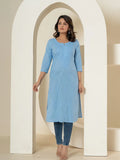 Yufta Women Sky Blue Chikankari Straight Kurta | Grocsy