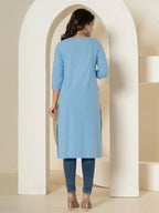 Yufta Women Sky Blue Chikankari Straight Kurta | Grocsy
