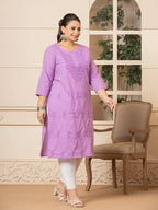 Yufta Women Lavender Floral Straight Plus Size Kurta | Grocsy