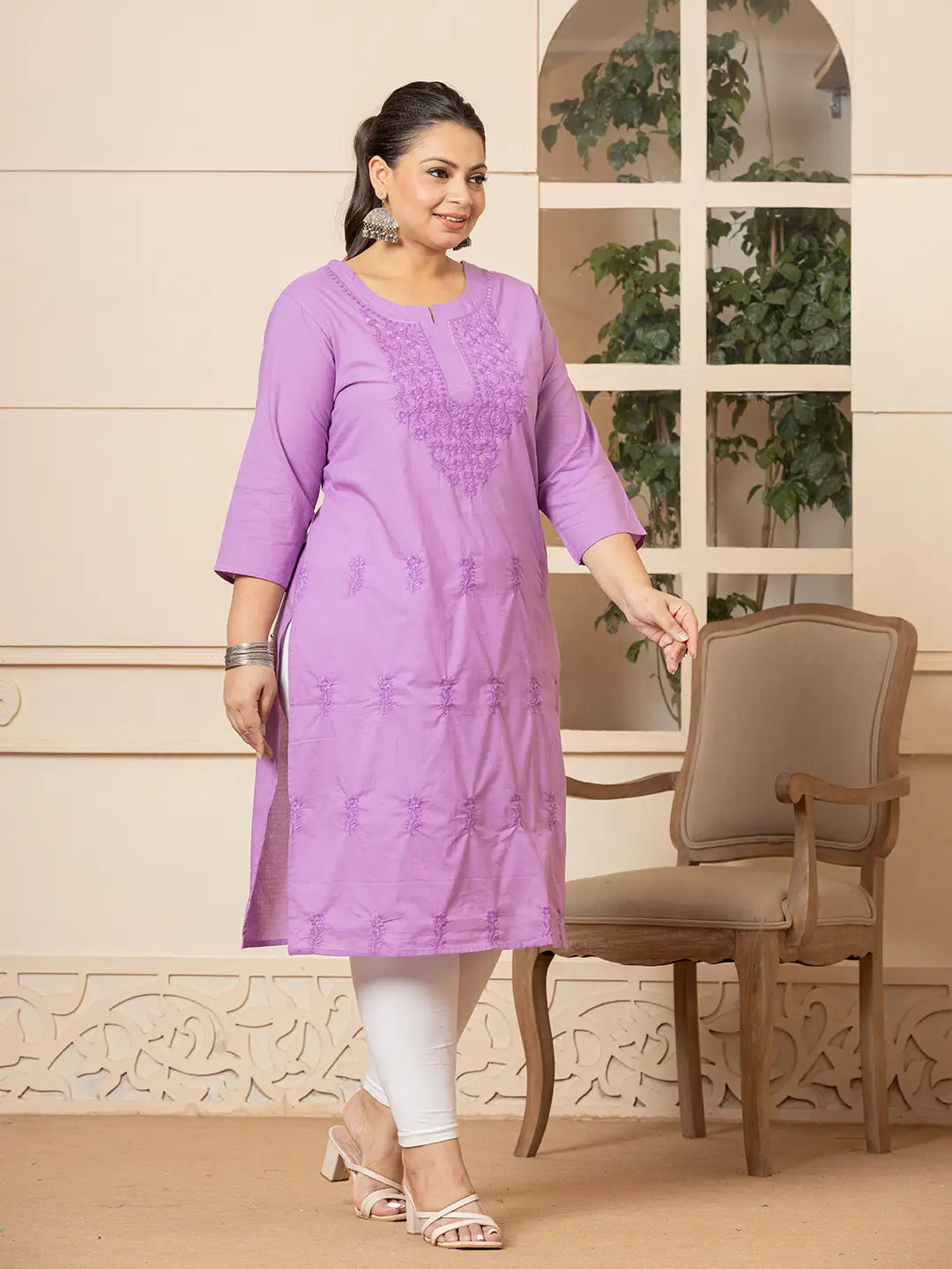 Yufta Women Lavender Floral Straight Plus Size Kurta | Grocsy