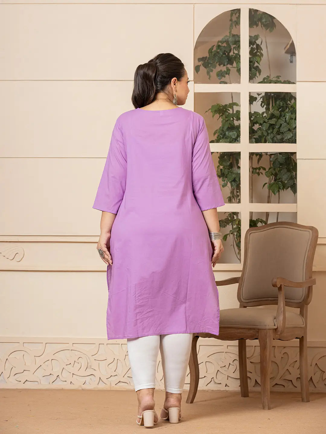 Yufta Women Lavender Floral Straight Plus Size Kurta | Grocsy