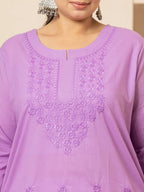 Yufta Women Lavender Floral Straight Plus Size Kurta | Grocsy