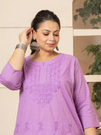 Yufta Women Lavender Floral Straight Plus Size Kurta | Grocsy