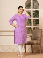 Yufta Women Lavender Floral Straight Plus Size Kurta | Grocsy