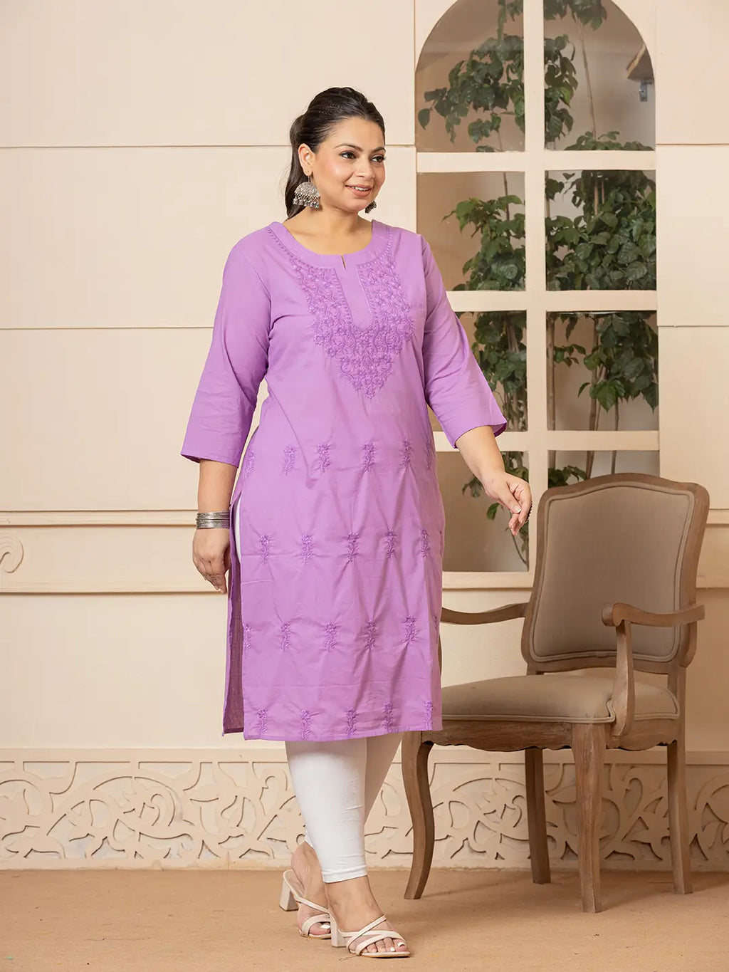 Yufta Women Lavender Floral Straight Plus Size Kurta | Grocsy