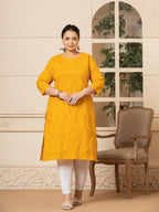 Yufta Women Mustard Floral Straight Plus Size Kurta | Grocsy