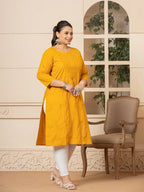 Yufta Women Mustard Floral Straight Plus Size Kurta | Grocsy