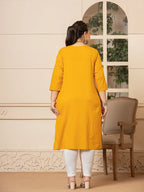 Yufta Women Mustard Floral Straight Plus Size Kurta | Grocsy