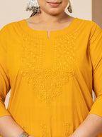Yufta Women Mustard Floral Straight Plus Size Kurta | Grocsy