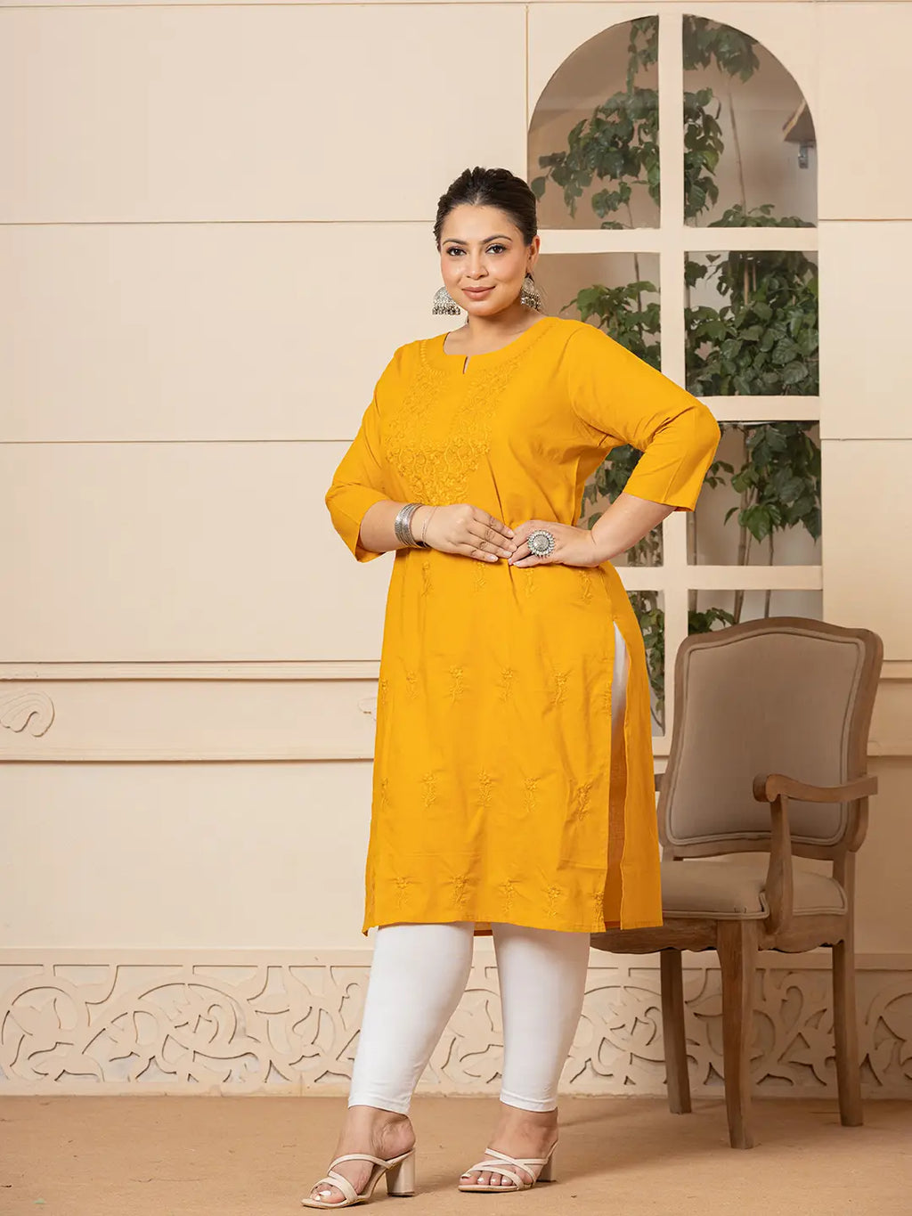 Yufta Women Mustard Floral Straight Plus Size Kurta | Grocsy