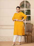 Yufta Women Mustard Floral Straight Plus Size Kurta | Grocsy