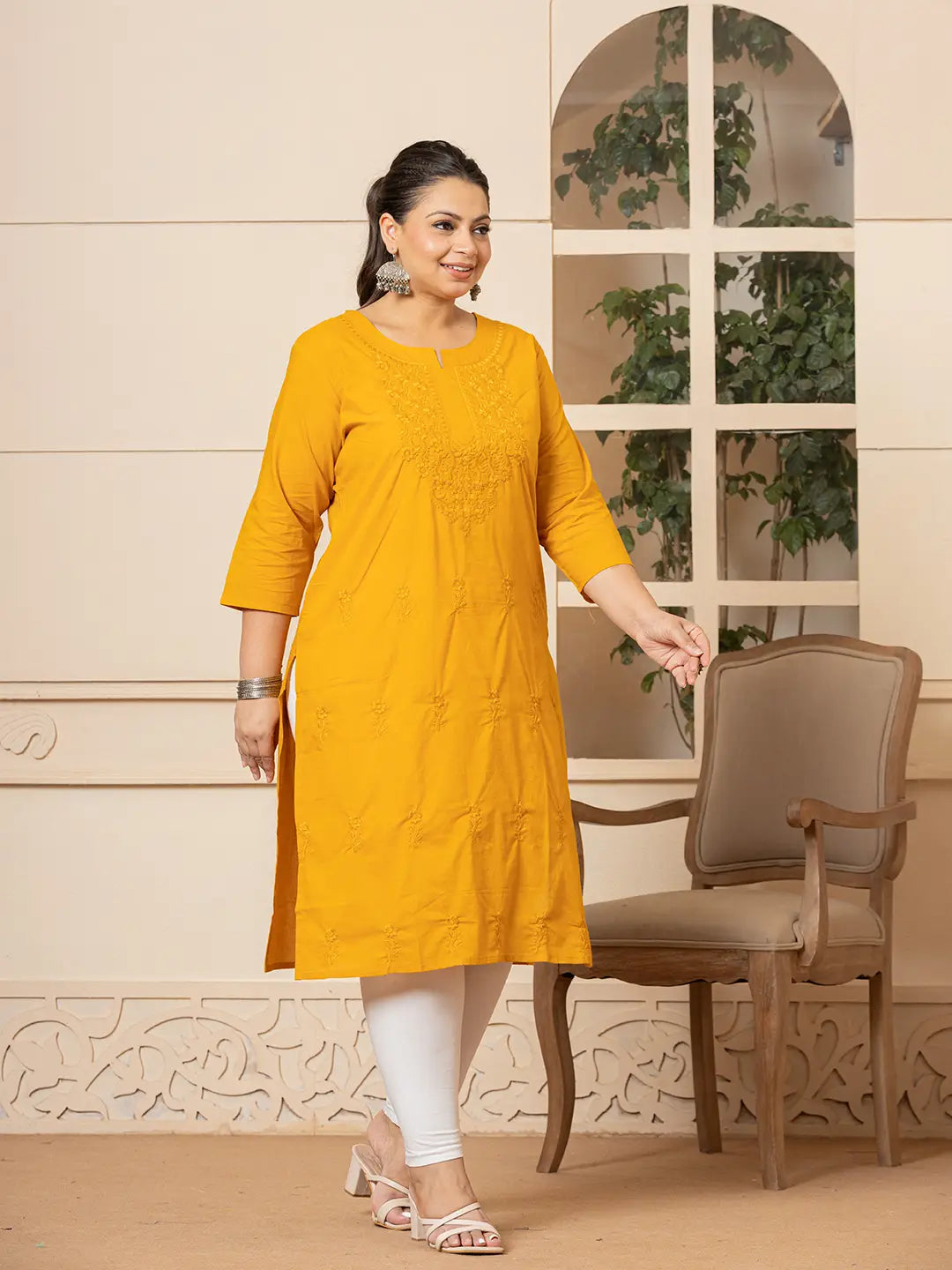 Yufta Women Mustard Floral Straight Plus Size Kurta | Grocsy