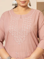 Yufta Women Mauve Floral Straight Plus Size Kurta | Grocsy