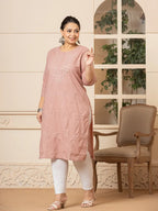 Yufta Women Mauve Floral Straight Plus Size Kurta | Grocsy