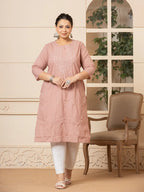 Yufta Women Mauve Floral Straight Plus Size Kurta | Grocsy