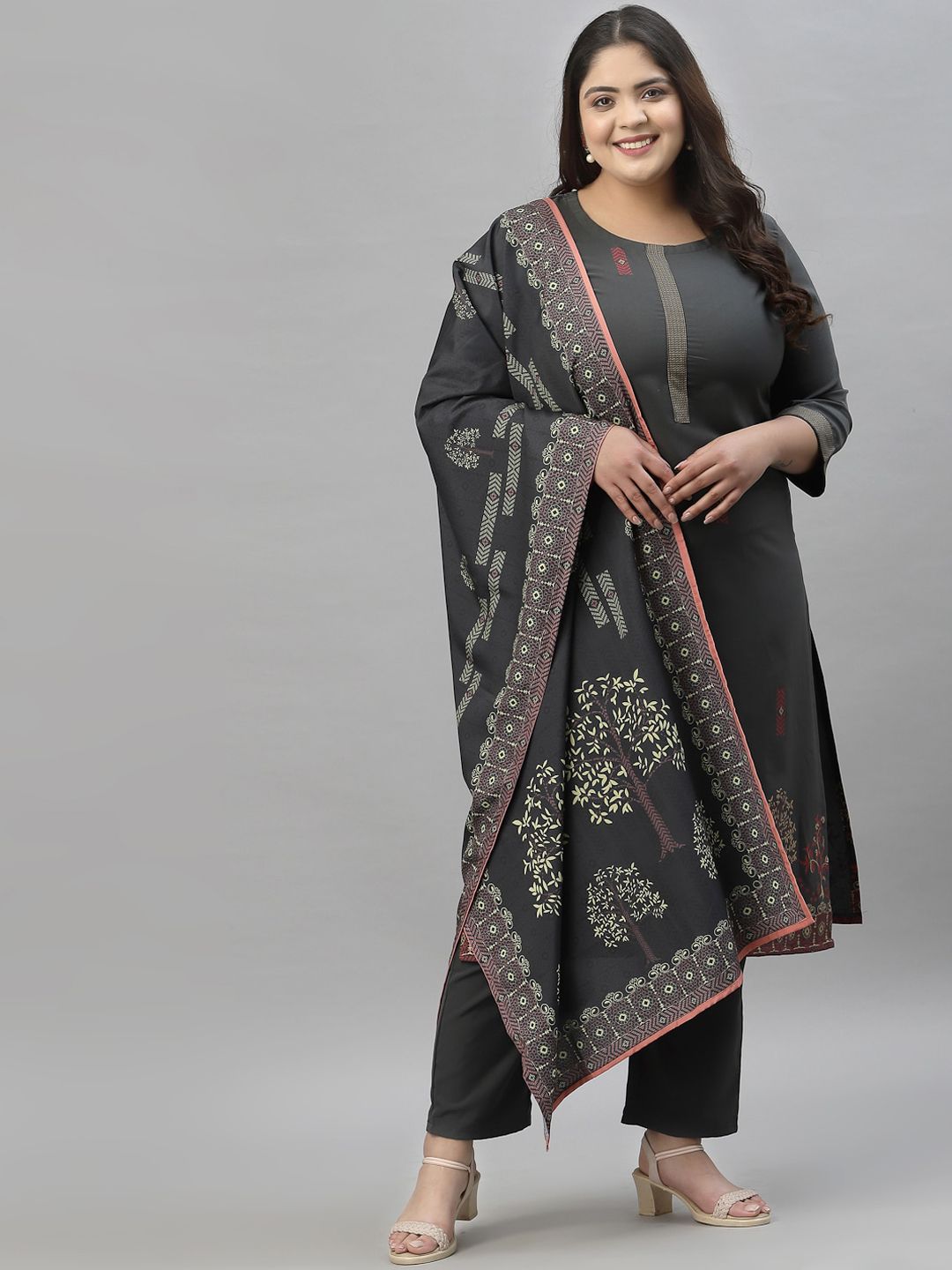 Sztori Plus Size Ethnic Motifs Printed Kurta With Trousers & Dupatta | Grocsy