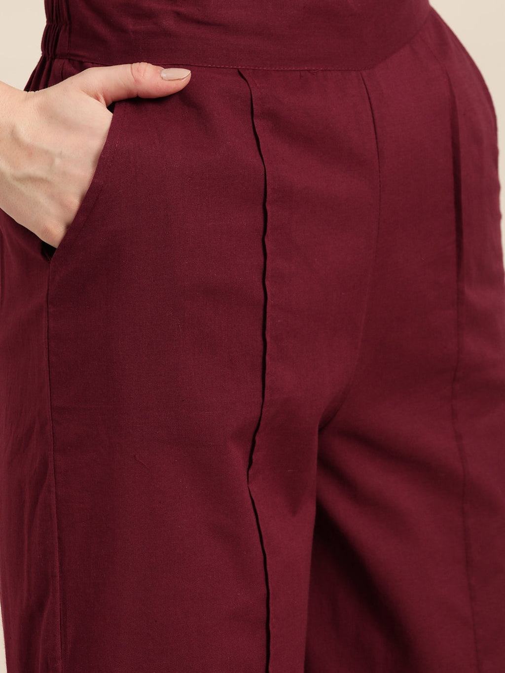Sangria Women Maroon & Golden Pure Cotton Printed Kurta with Palazzos | Grocsy