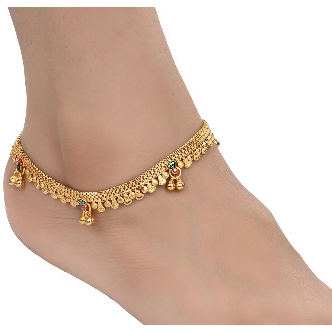 AanyaCentric Gold-Polished Traditional Anklets Payal - Classic and Stylish for Women and Girls | Grocsy
