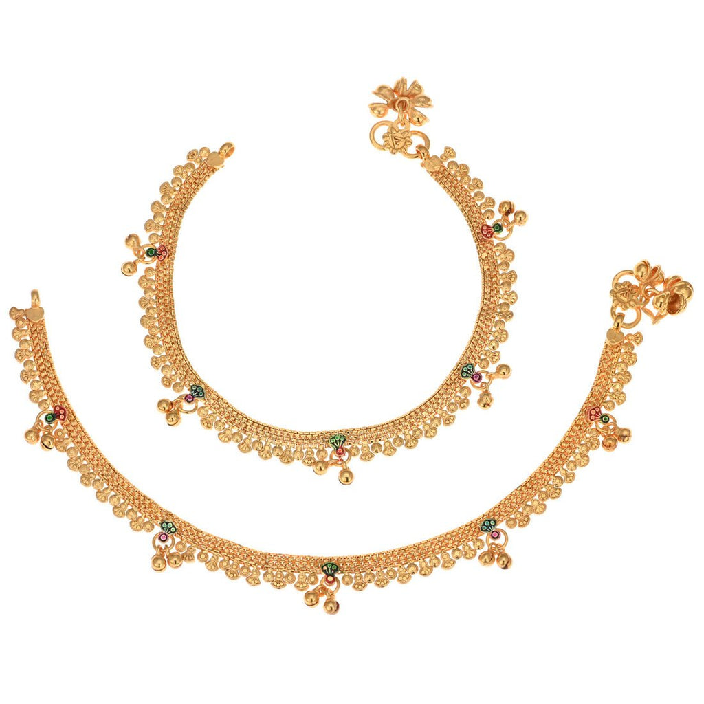 AanyaCentric Gold-Polished Traditional Anklets Payal - Classic and Stylish for Women and Girls | Grocsy