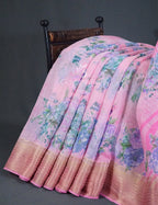 Shades of Baby Pink with Floral Design Semi Chanderi Saree By Gayathri Reddy Designer Studio | Grocsy