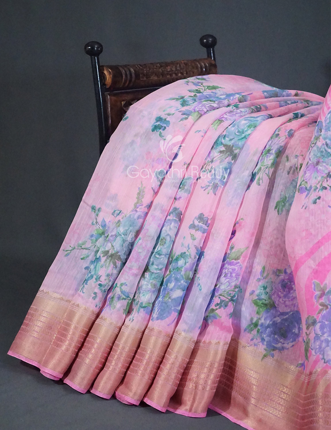 Shades of Baby Pink with Floral Design Semi Chanderi Saree By Gayathri Reddy Designer Studio | Grocsy