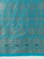 Monjolika Fashion Elegant Cyan Banarasi Silk Blend SareeBrocade Motifs & Zari Woven Splendor | Grocsy