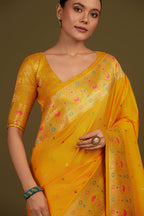 Monjolika Fashion Elegant Yellow Banarasi Silk Blend SareeBrocade Motifs & Zari Woven Splendor | Grocsy