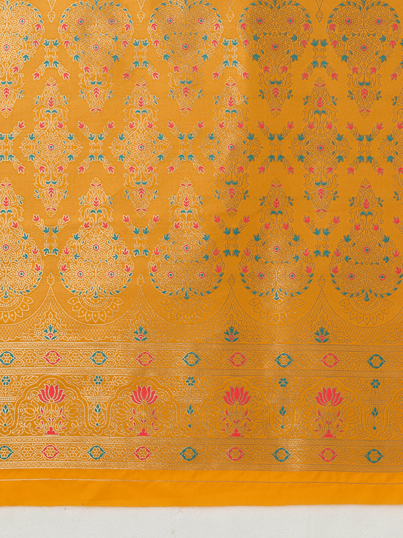 Monjolika Fashion Elegant Yellow Banarasi Silk Blend SareeBrocade Motifs & Zari Woven Splendor | Grocsy