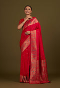 Monjolika Fashion Elegant Hot Pink Banarasi Silk Blend SareeBrocade Motifs & Zari Woven Splendor | Grocsy