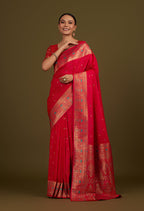 Monjolika Fashion Elegant Hot Pink Banarasi Silk Blend SareeBrocade Motifs & Zari Woven Splendor | Grocsy