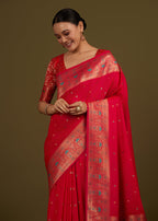 Monjolika Fashion Elegant Hot Pink Banarasi Silk Blend SareeBrocade Motifs & Zari Woven Splendor | Grocsy