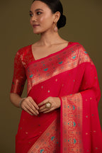 Monjolika Fashion Elegant Hot Pink Banarasi Silk Blend SareeBrocade Motifs & Zari Woven Splendor | Grocsy