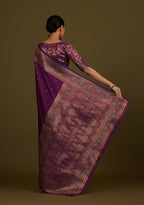 Monjolika Fashion Elegant Dark Purple Banarasi Silk Blend SareeBrocade Motifs & Zari Woven Splendor | Grocsy