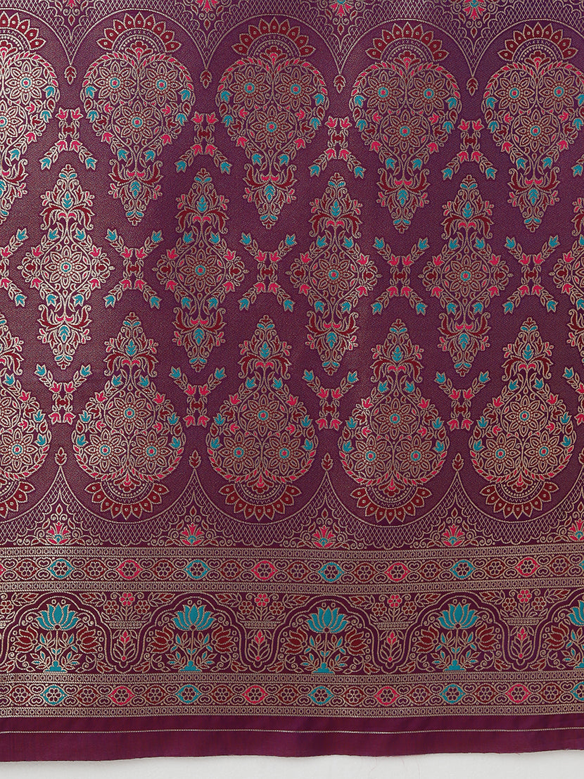 Monjolika Fashion Elegant Dark Purple Banarasi Silk Blend SareeBrocade Motifs & Zari Woven Splendor | Grocsy