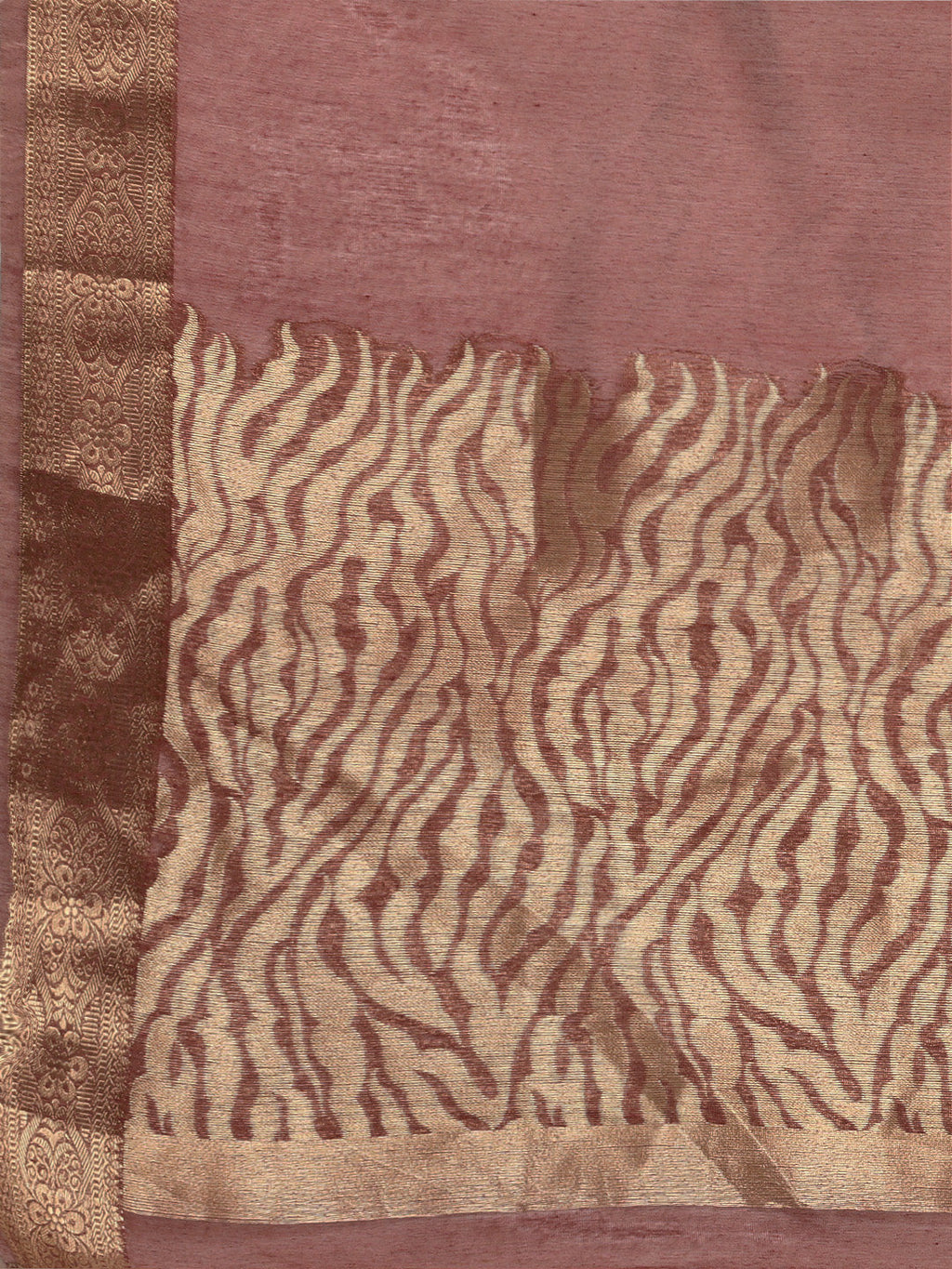 Saree Mall Mauve & Gold Solid Linen Blend Taant Saree | Grocsy
